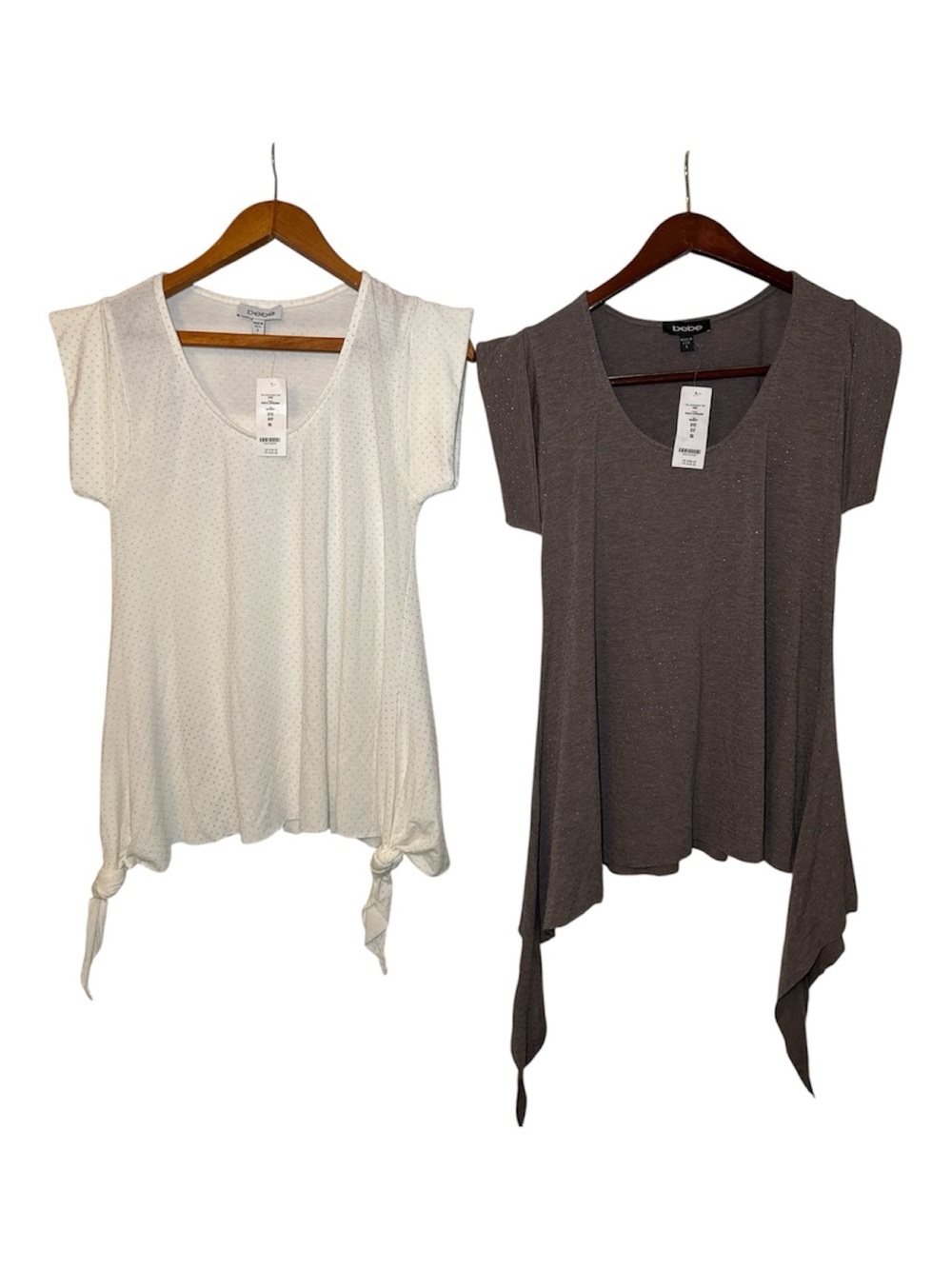 NEW! Bebe Women’s LOT OF 2 Short Sleeve Knot Tie-Hem Tops Size Small BUNDLE